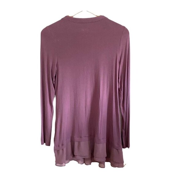 LOGO by Lori Goldstein Women's Mauve Ruffle Sheer Hem Pockets Cardigan Size XS - Picture 7 of 7
